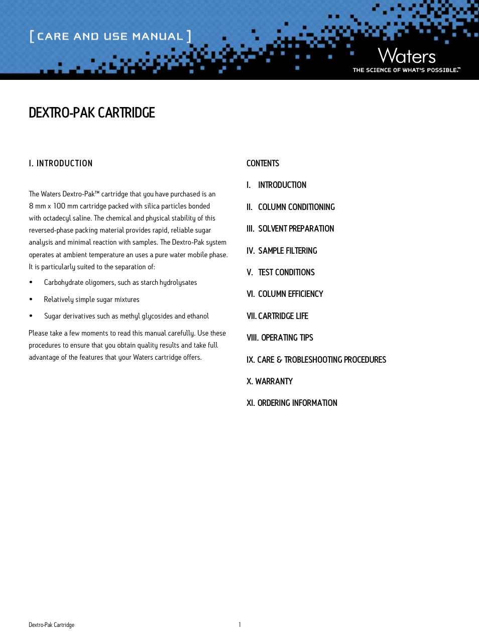 Waters Dextro-Pak Cartridge User Manual | 8 pages