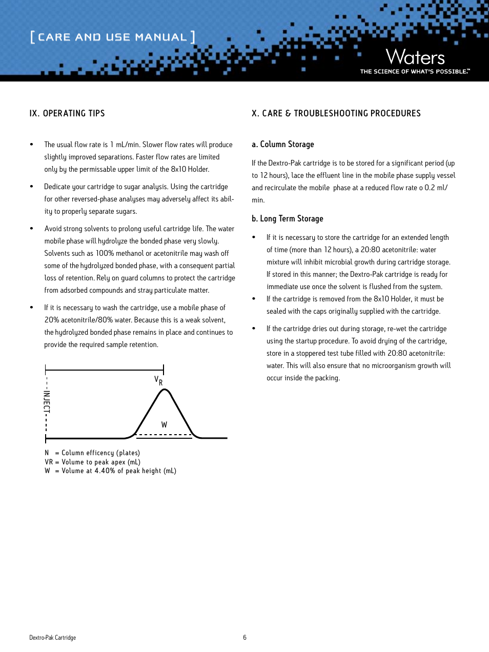 Care and use manual | Waters Dextro-Pak Cartridge User Manual | Page 6 / 8
