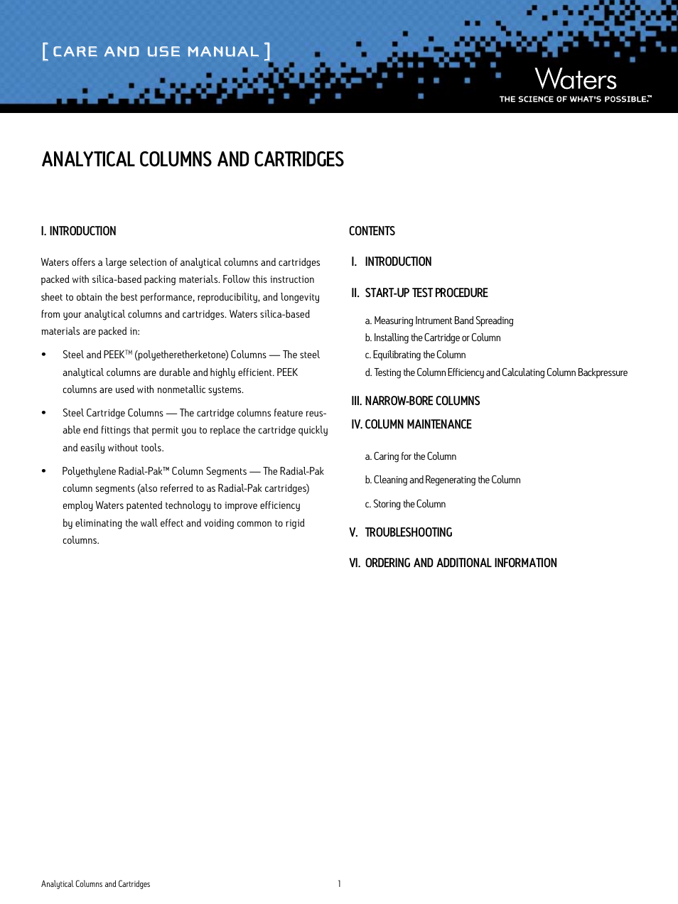 Waters Analytical Columns and Cartridges User Manual | 6 pages