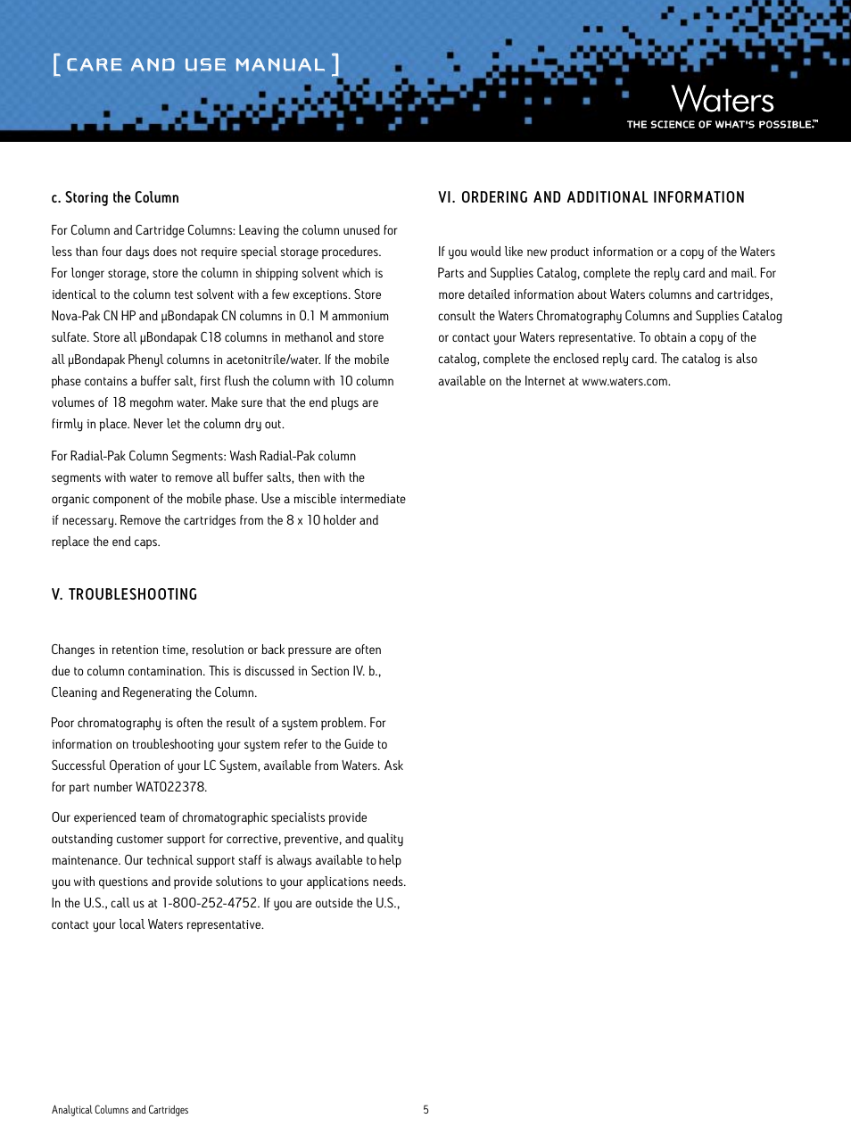 Care and use manual | Waters Analytical Columns and Cartridges User Manual | Page 5 / 6