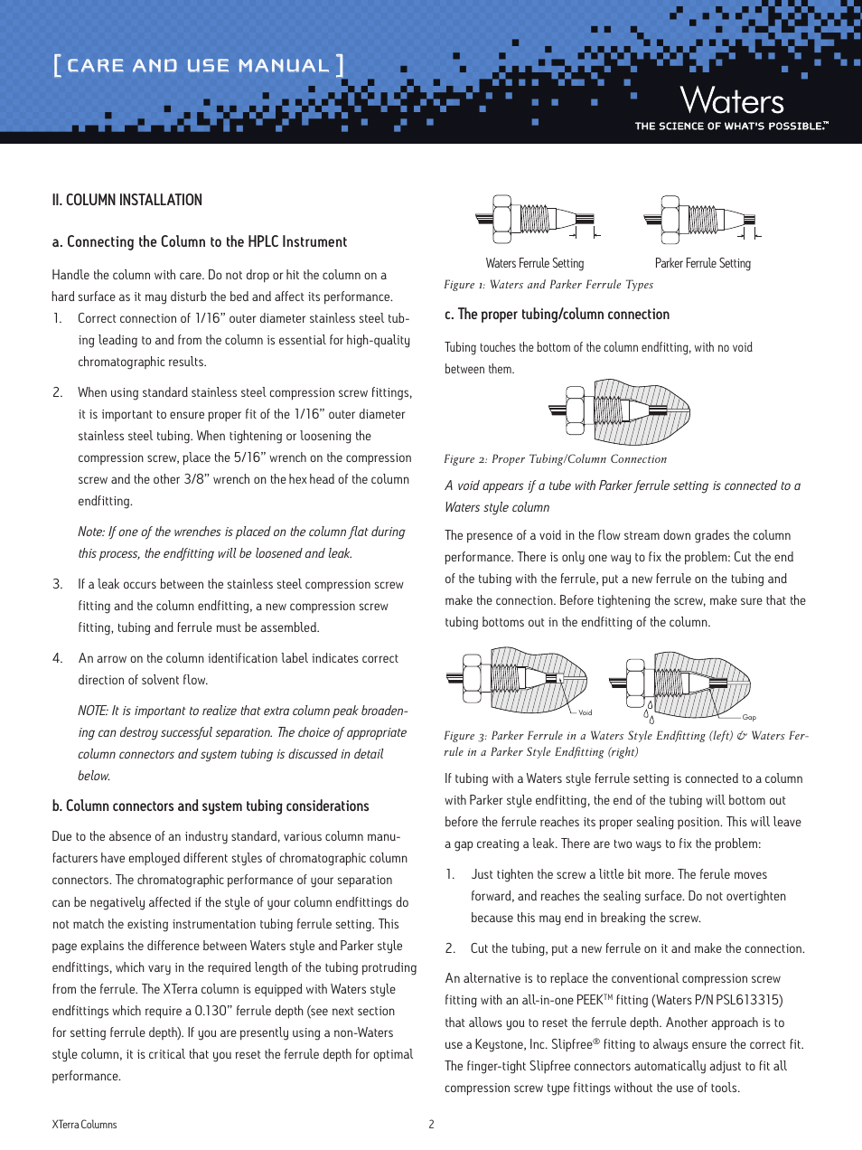 Care and use manual | Waters XTerra and XTerra Prep Columns User Manual | Page 2 / 8