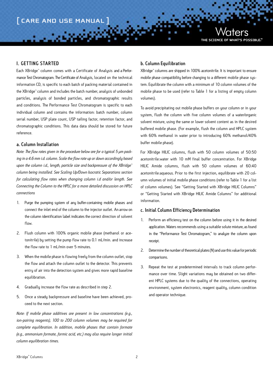 Care and use manual | Waters XBridge Columns User Manual | Page 2 / 12