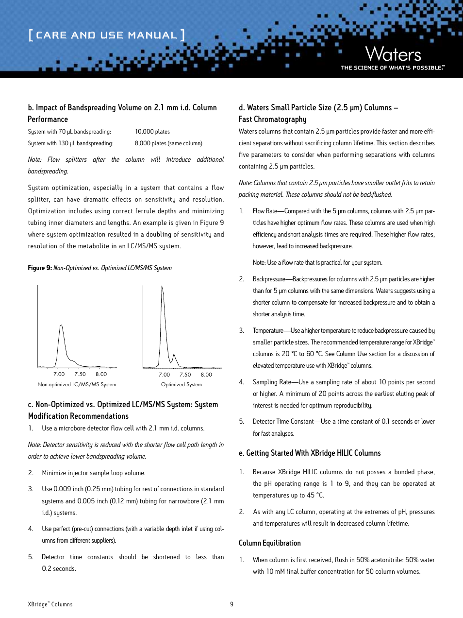 Care and use manual, E. getting started with xbridge hilic columns | Waters XBridge Columns User Manual | Page 9 / 12