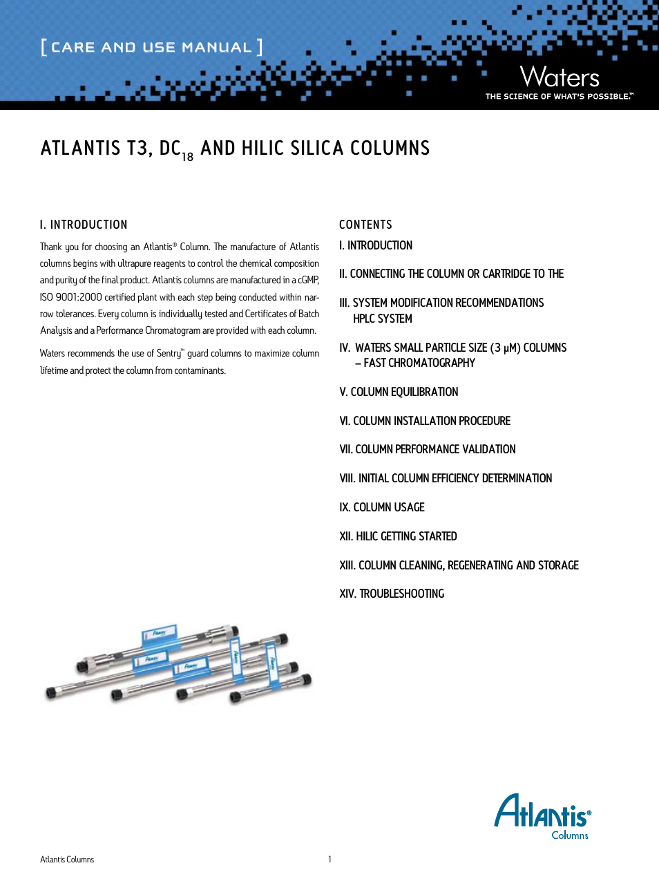 Waters Atlantis T3, DC18 and HILIC Silica Columns User Manual | 10 pages
