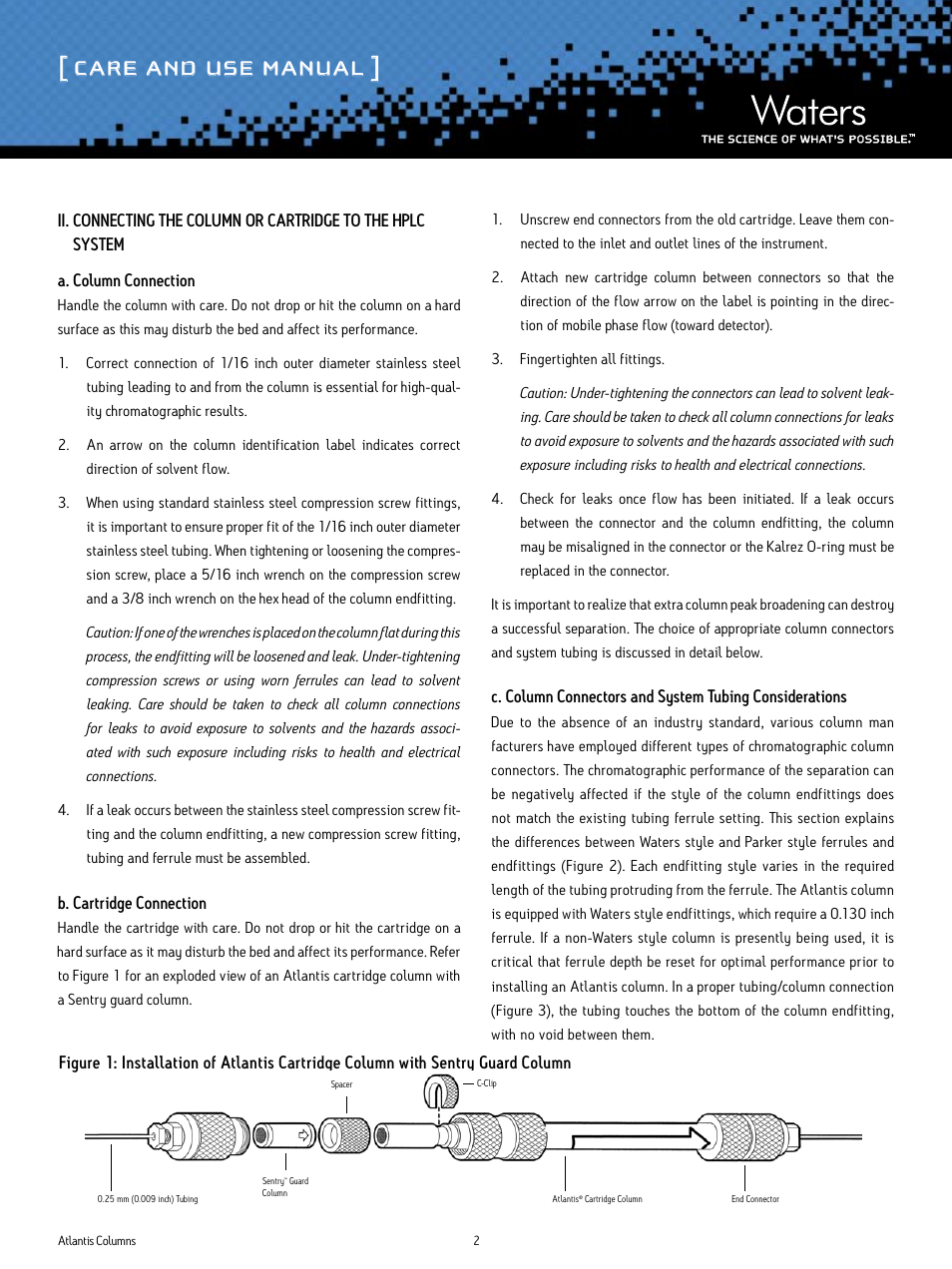 Care and use manual | Waters Atlantis T3, DC18 and HILIC Silica Columns User Manual | Page 2 / 10