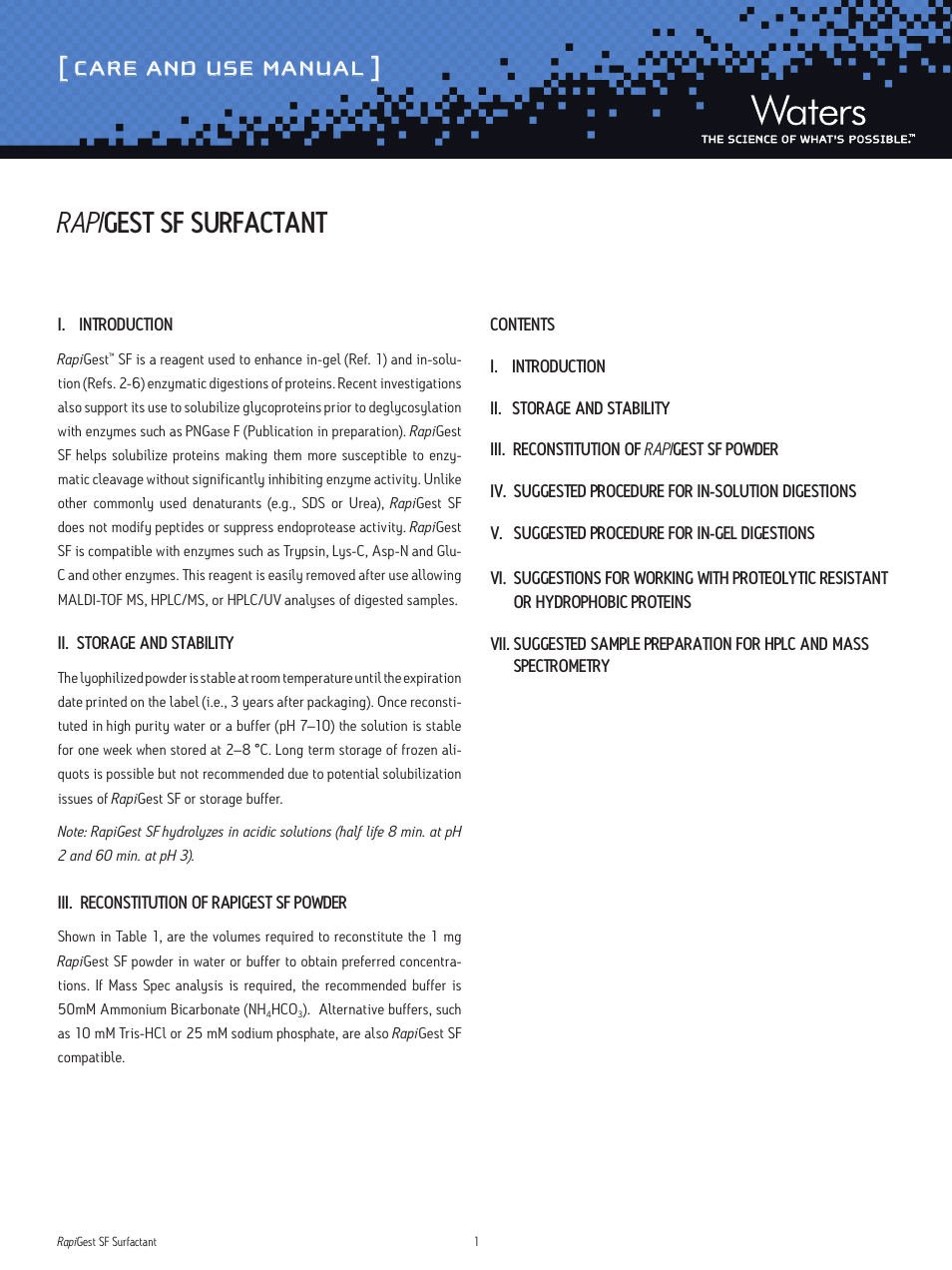 Waters RapiGest SF Surfactant User Manual | 4 pages