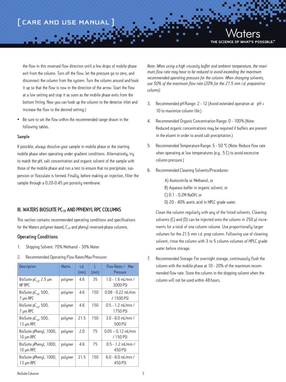 Care and use manual | Waters BioSuite Columns User Manual | Page 3 / 8