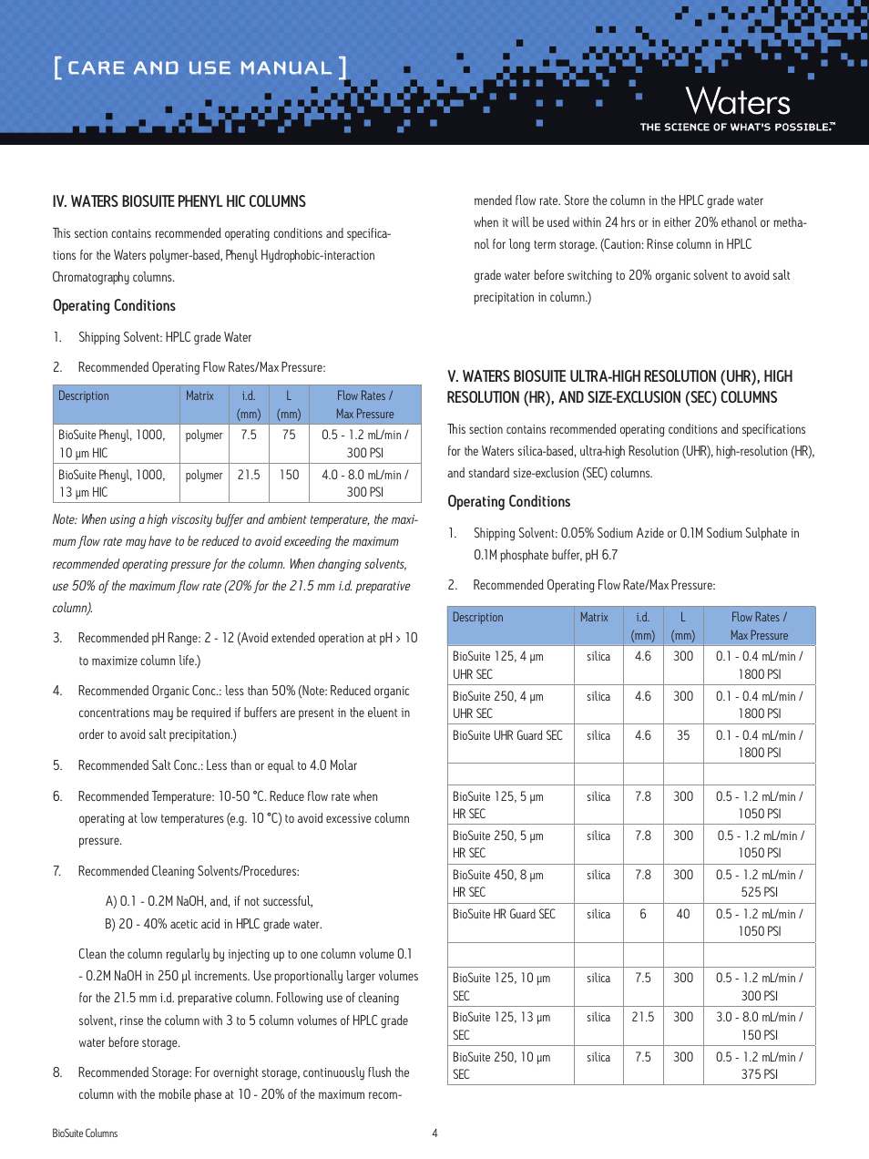 Care and use manual | Waters BioSuite Columns User Manual | Page 4 / 8