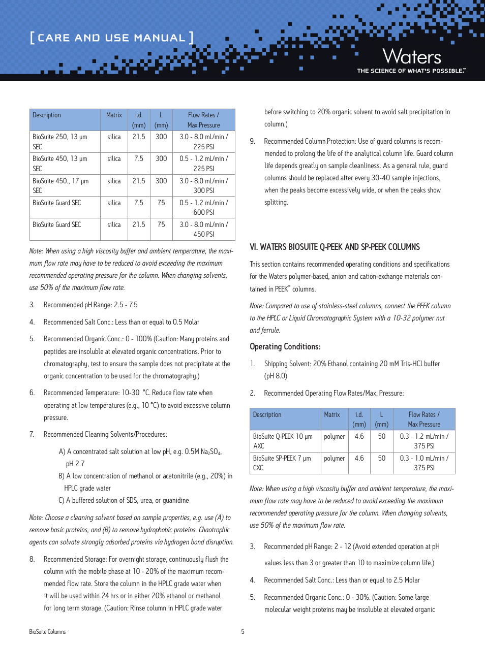 Care and use manual | Waters BioSuite Columns User Manual | Page 5 / 8