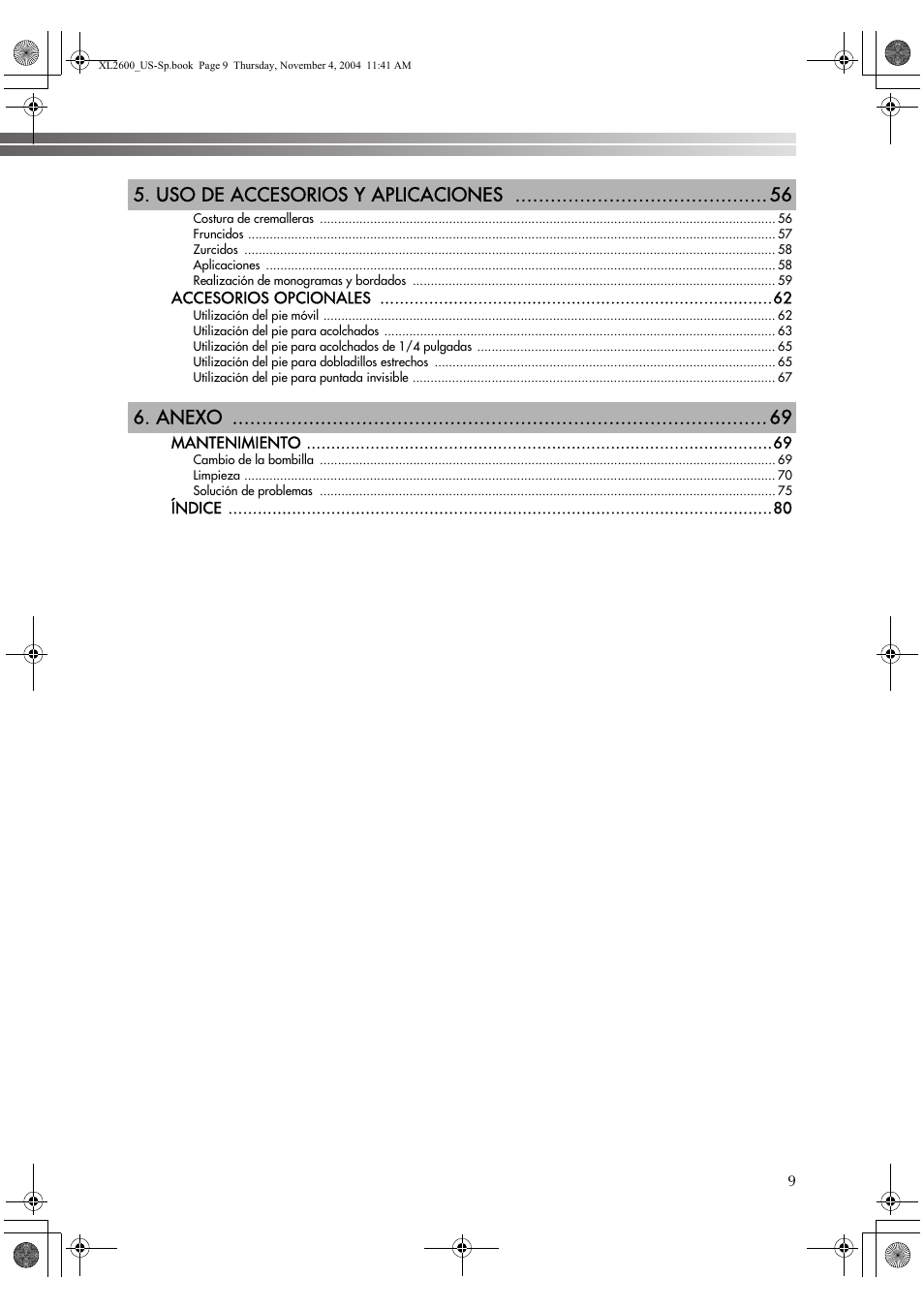 Uso de accesorios y aplicaciones, Anexo | Brother BM-3500 User Manual | Page 10 / 81