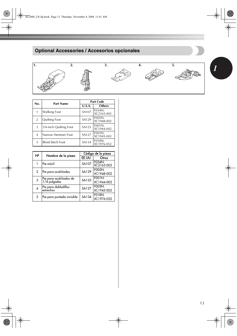 Optional accessories / accesorios opcionales | Brother BM-3500 User Manual | Page 14 / 81