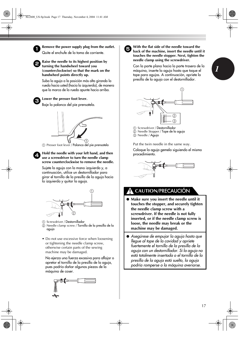 Caution/ precaución | Brother BM-3500 User Manual | Page 18 / 81