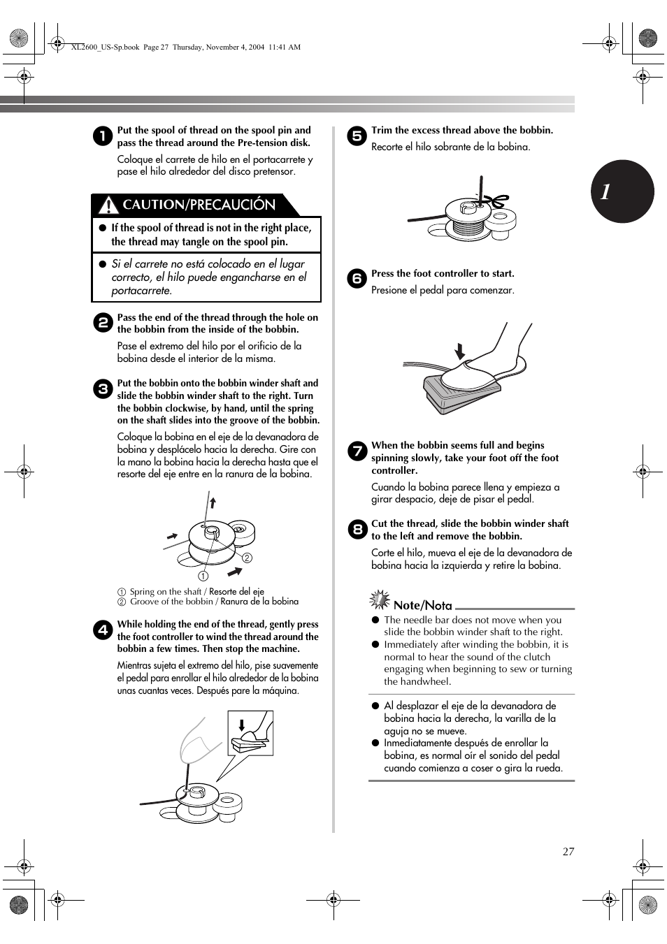 Caution/ precaución | Brother BM-3500 User Manual | Page 28 / 81