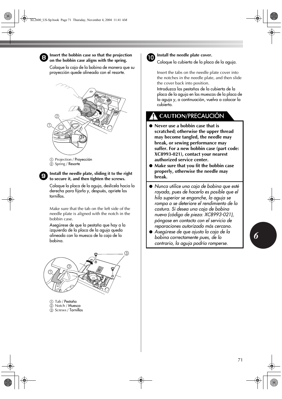 Caution/ precaución | Brother BM-3500 User Manual | Page 72 / 81