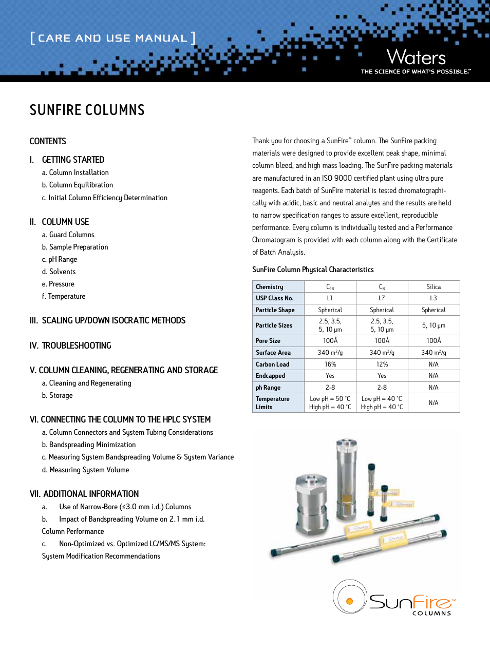 Waters SunFire Columns User Manual | 10 pages