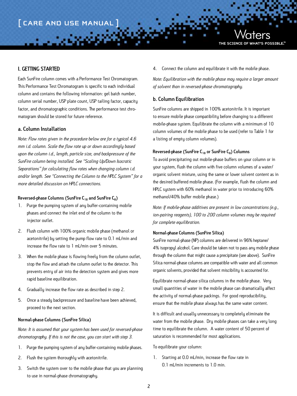 Care and use manual | Waters SunFire Columns User Manual | Page 2 / 10