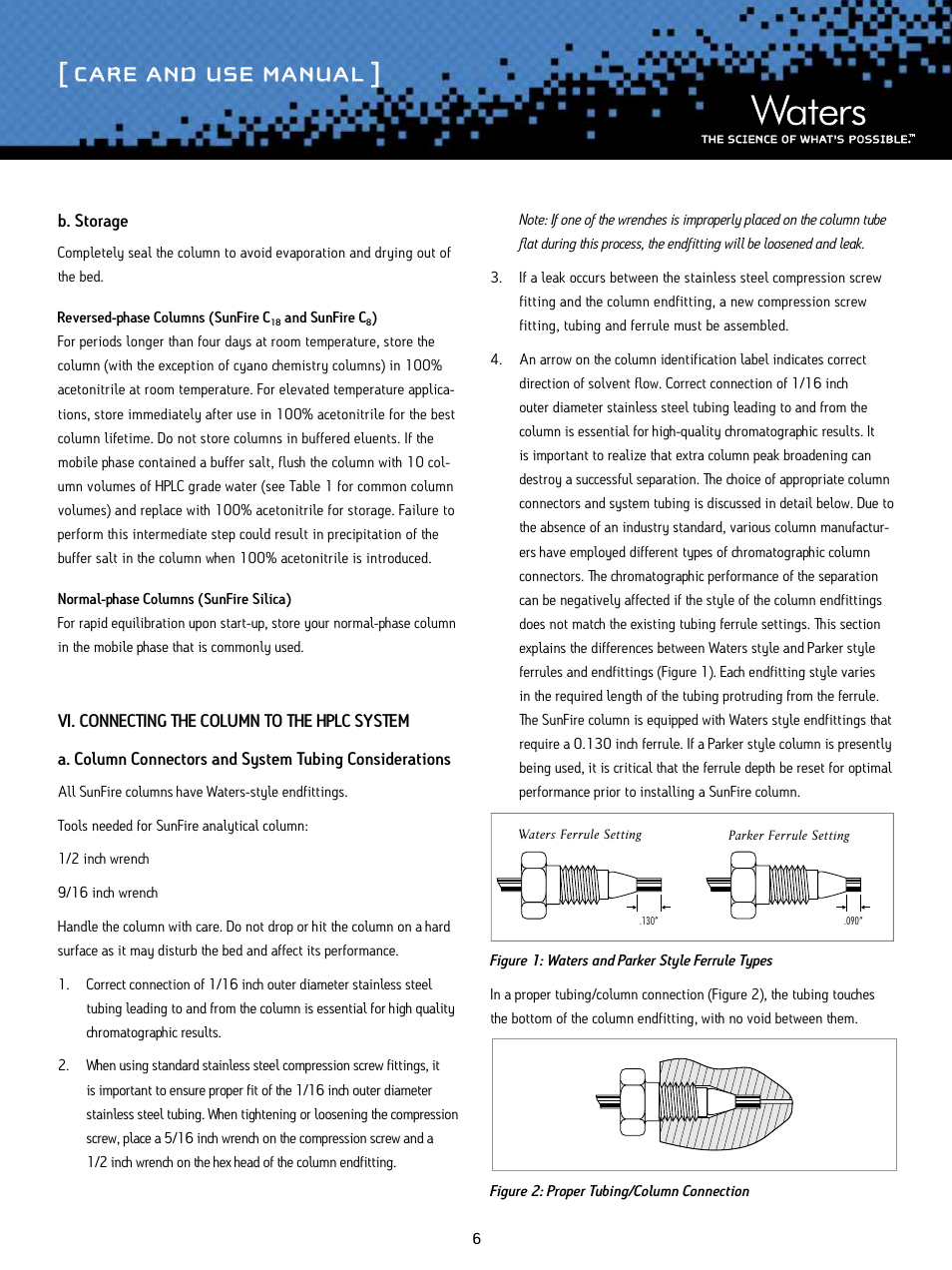 Care and use manual | Waters SunFire Columns User Manual | Page 6 / 10