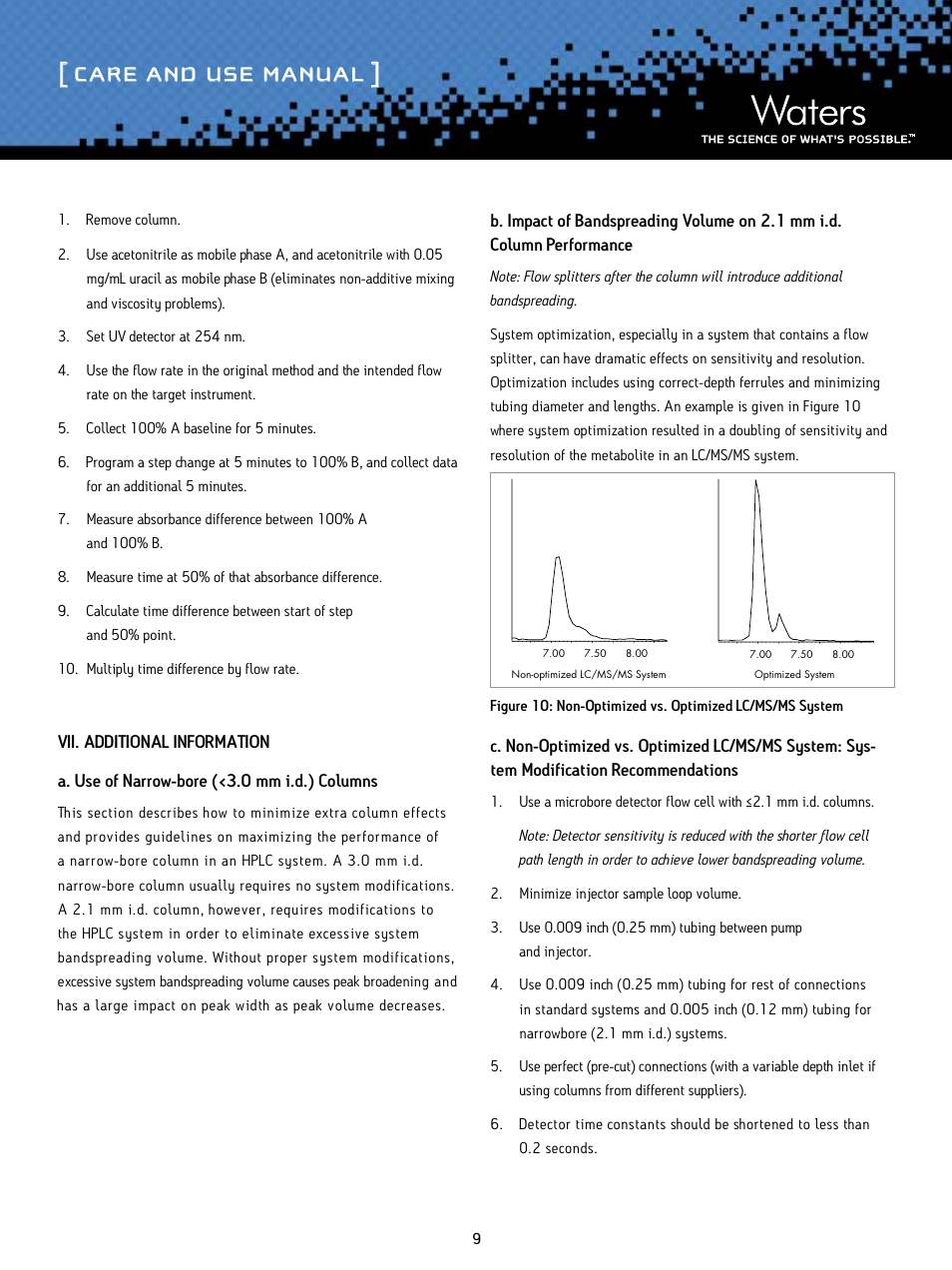 Care and use manual | Waters SunFire Columns User Manual | Page 9 / 10
