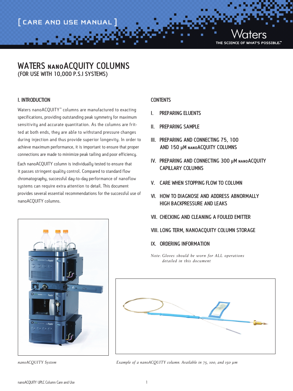 Waters nanoACQUITY UPLC Columns User Manual | 9 pages