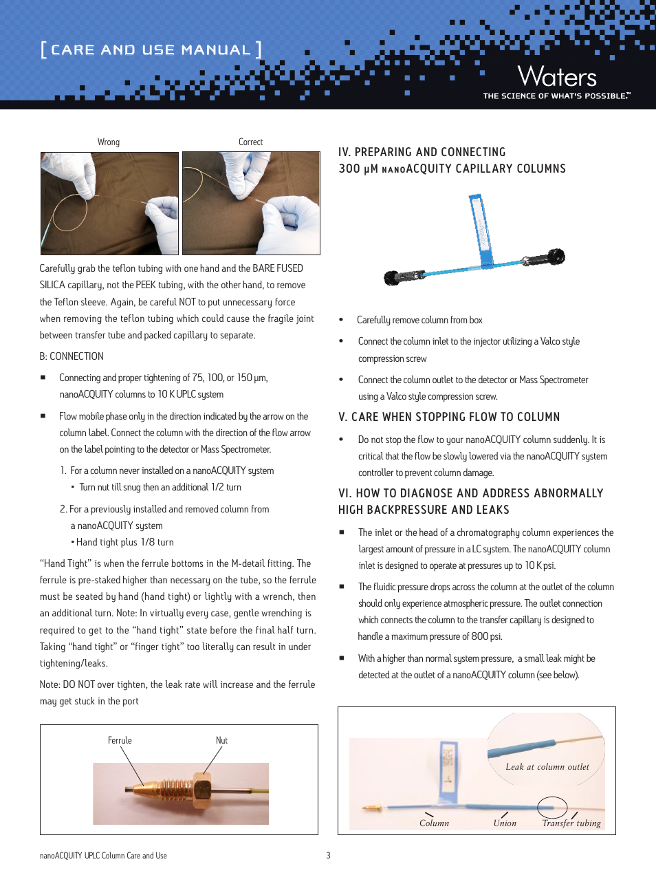 Care and use manual | Waters nanoACQUITY UPLC Columns User Manual | Page 3 / 9