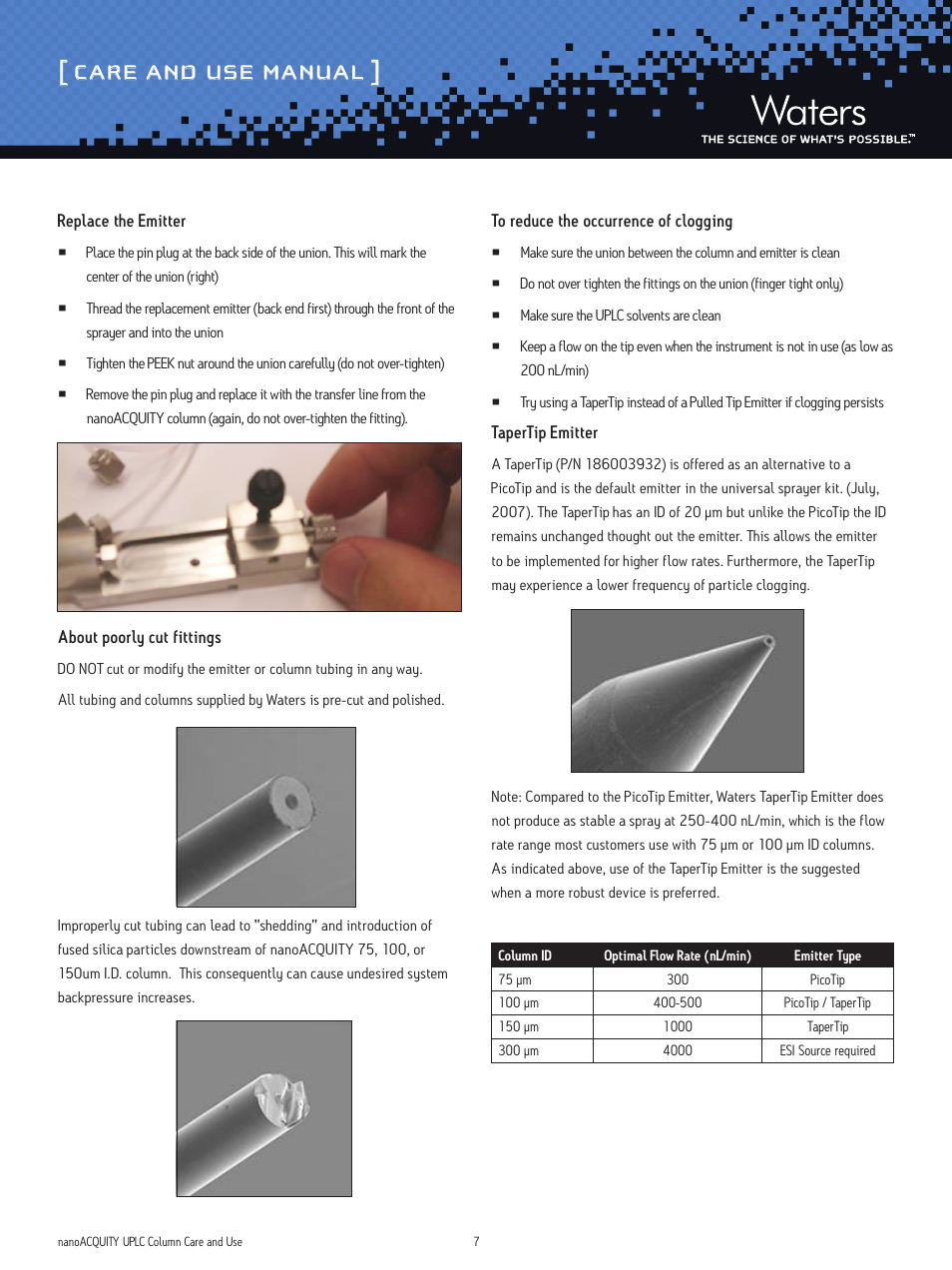 Care and use manual | Waters nanoACQUITY UPLC Columns User Manual | Page 7 / 9