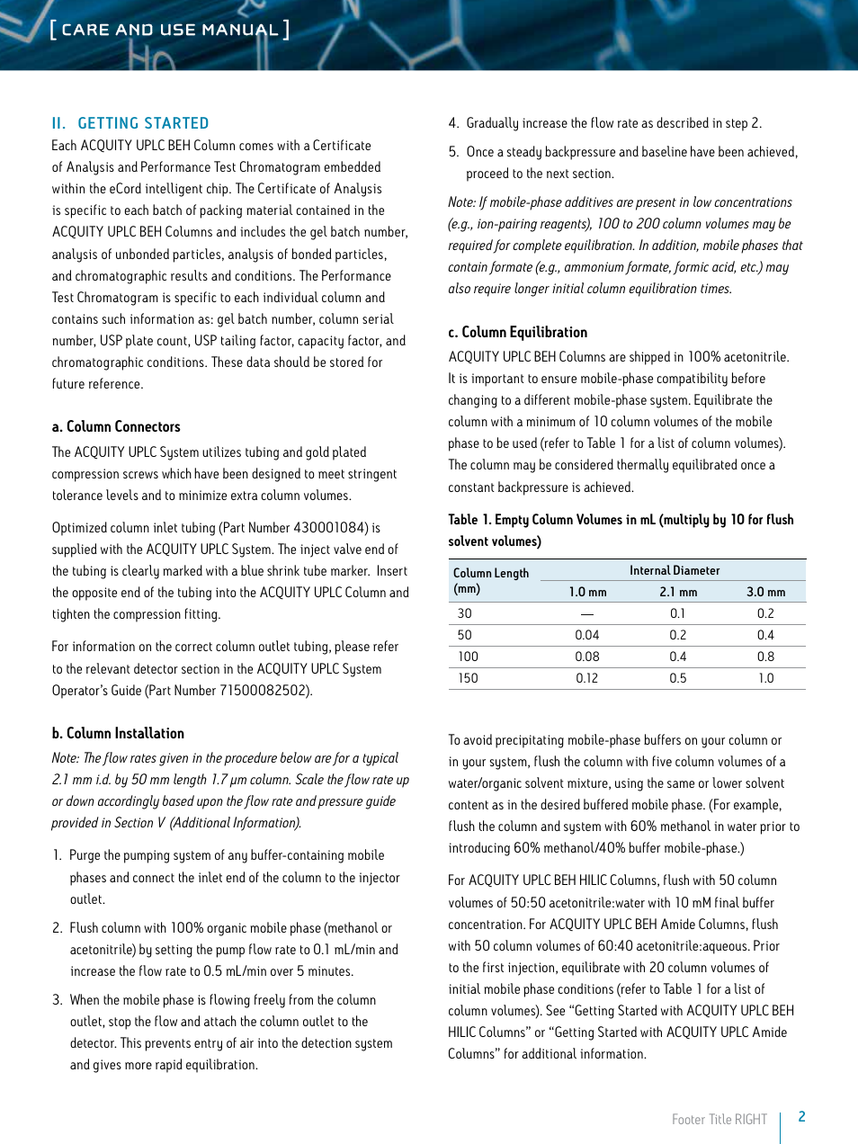 Care and use manual | Waters ACQUITY UPLC BEH Columns User Manual | Page 2 / 13