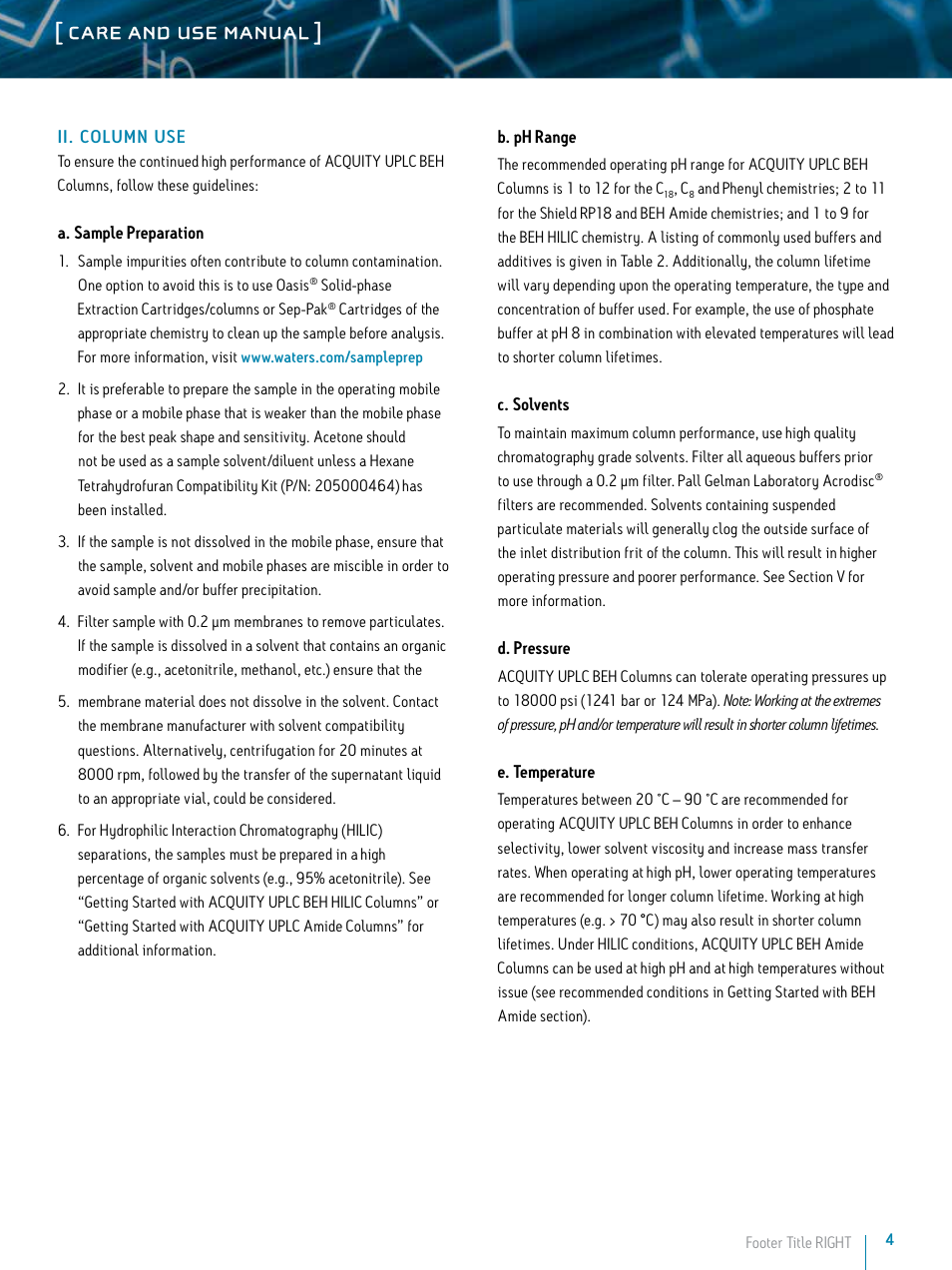 Care and use manual | Waters ACQUITY UPLC BEH Columns User Manual | Page 4 / 13