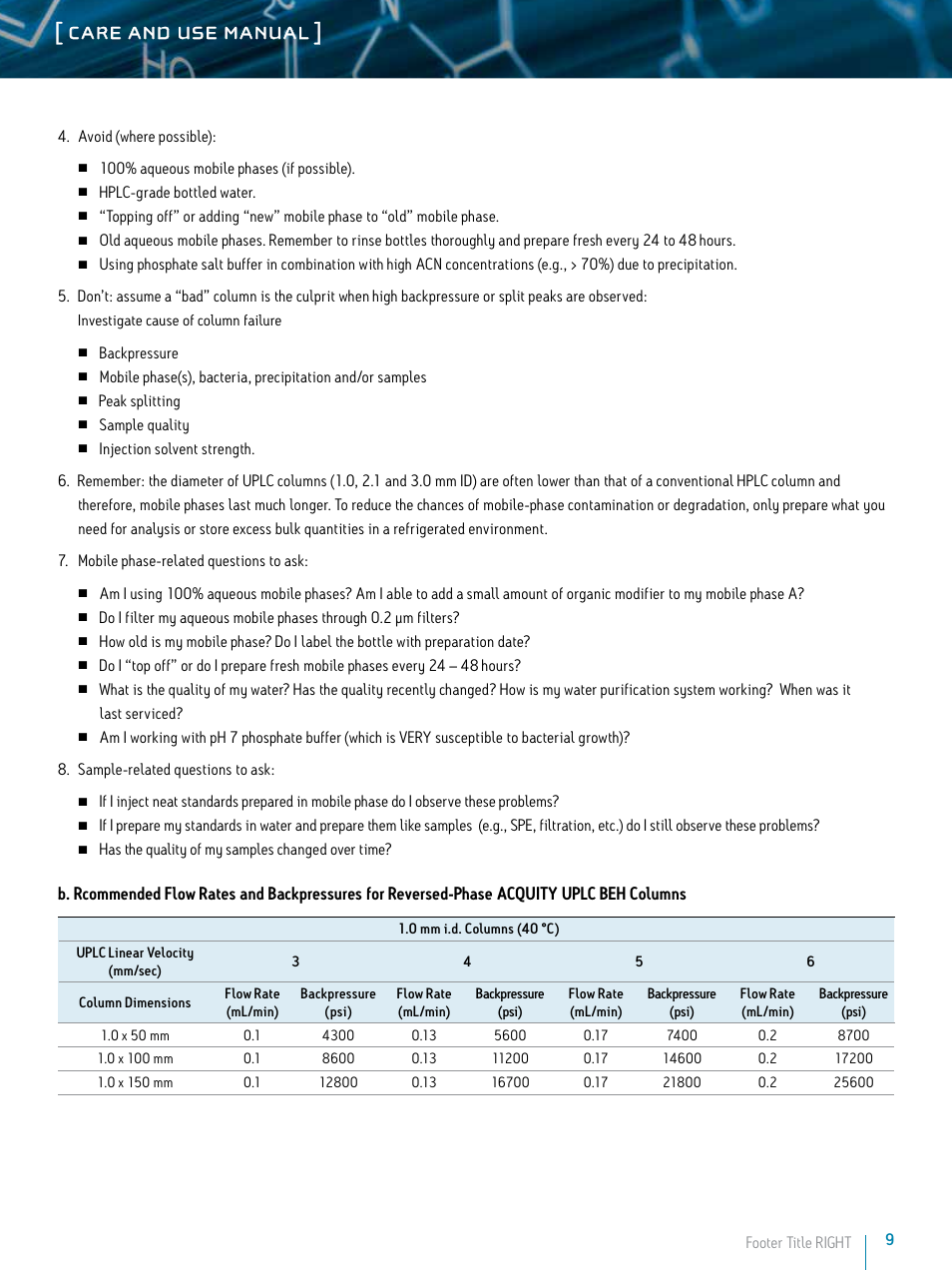 Care and use manual | Waters ACQUITY UPLC BEH Columns User Manual | Page 9 / 13