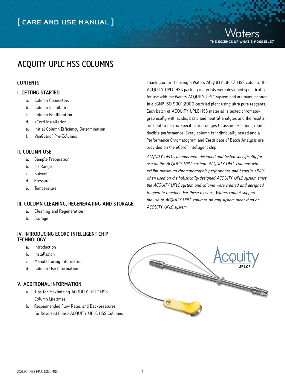Waters ACQUITY UPLC HSS Columns User Manual | 9 pages