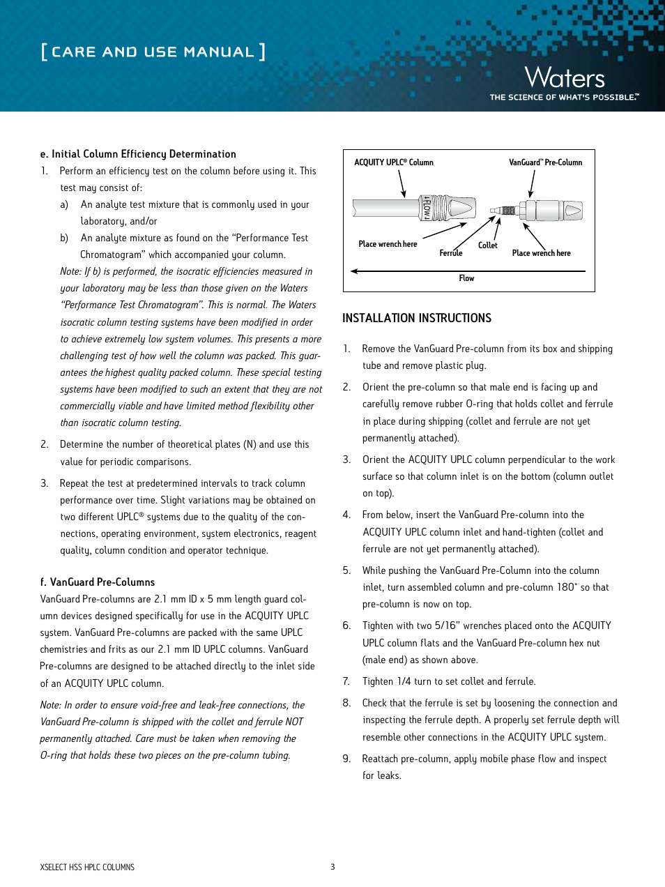 Care and use manual | Waters ACQUITY UPLC HSS Columns User Manual | Page 3 / 9