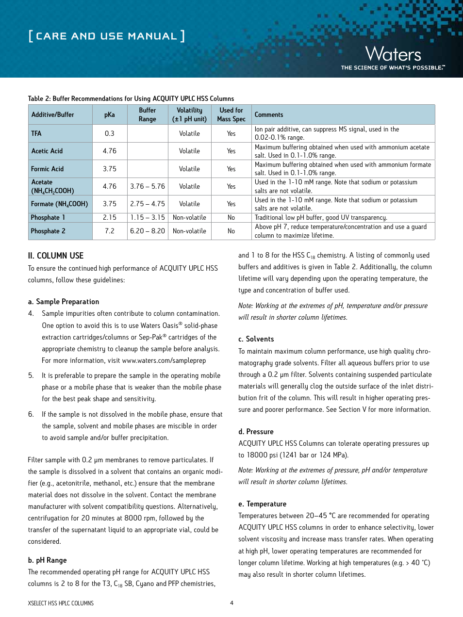 Care and use manual | Waters ACQUITY UPLC HSS Columns User Manual | Page 4 / 9