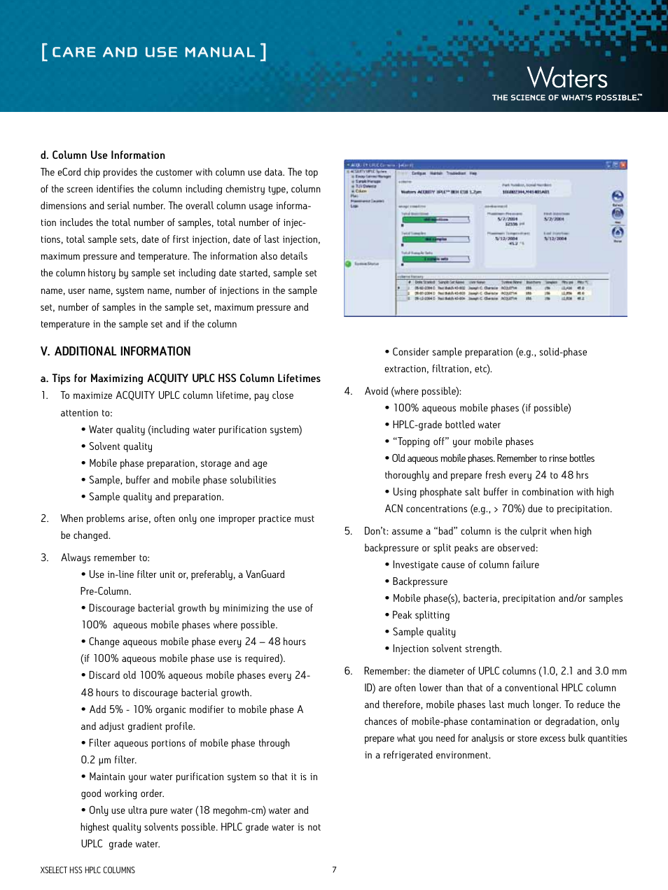 Care and use manual | Waters ACQUITY UPLC HSS Columns User Manual | Page 7 / 9