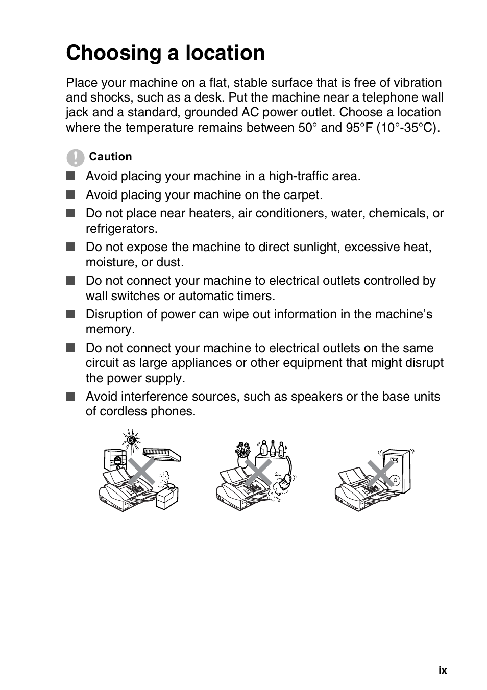 Choosing a location | Brother FAX 1840C User Manual | Page 11 / 231