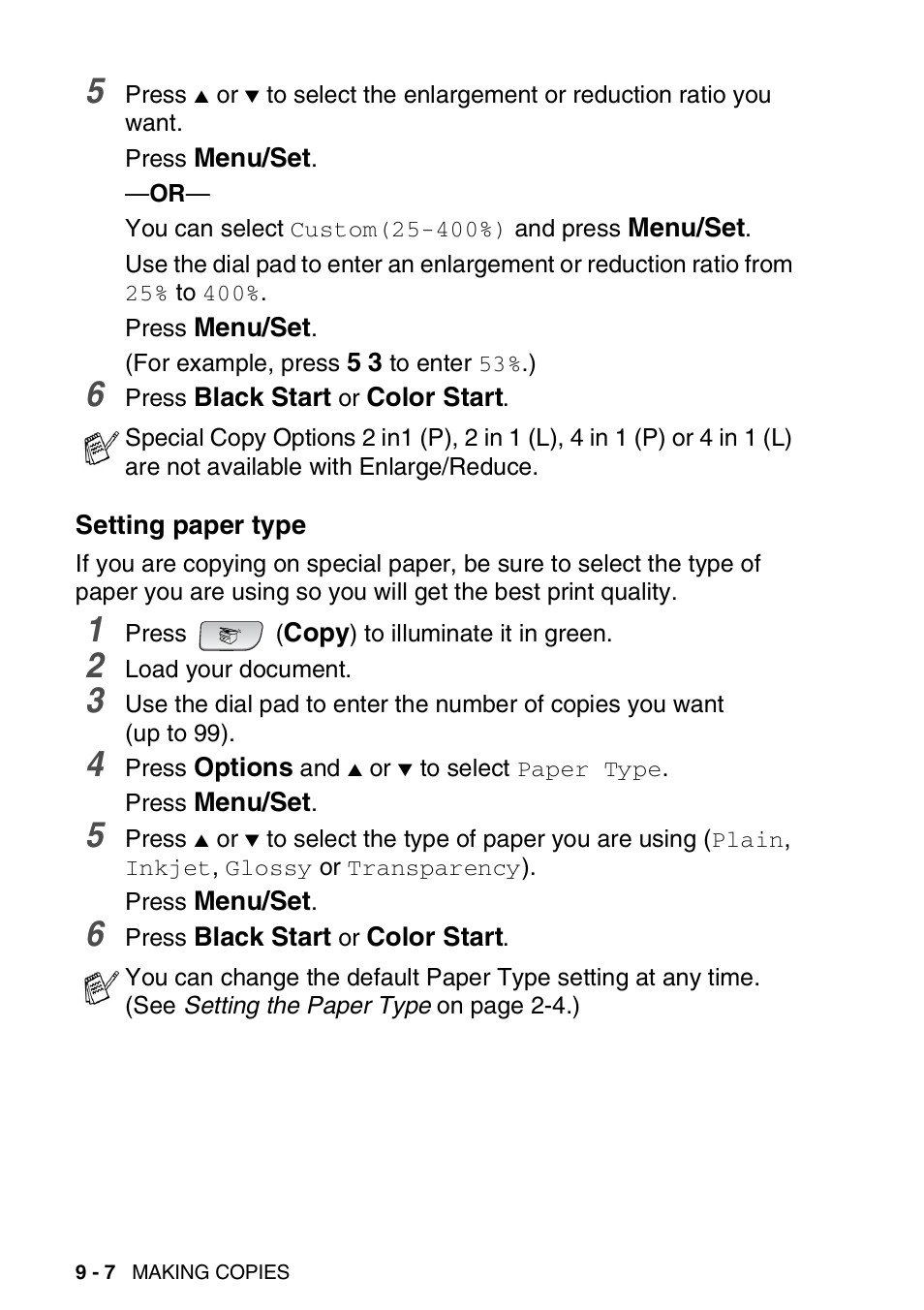 Setting paper type, Setting paper type -7 | Brother FAX 1840C User Manual | Page 115 / 231