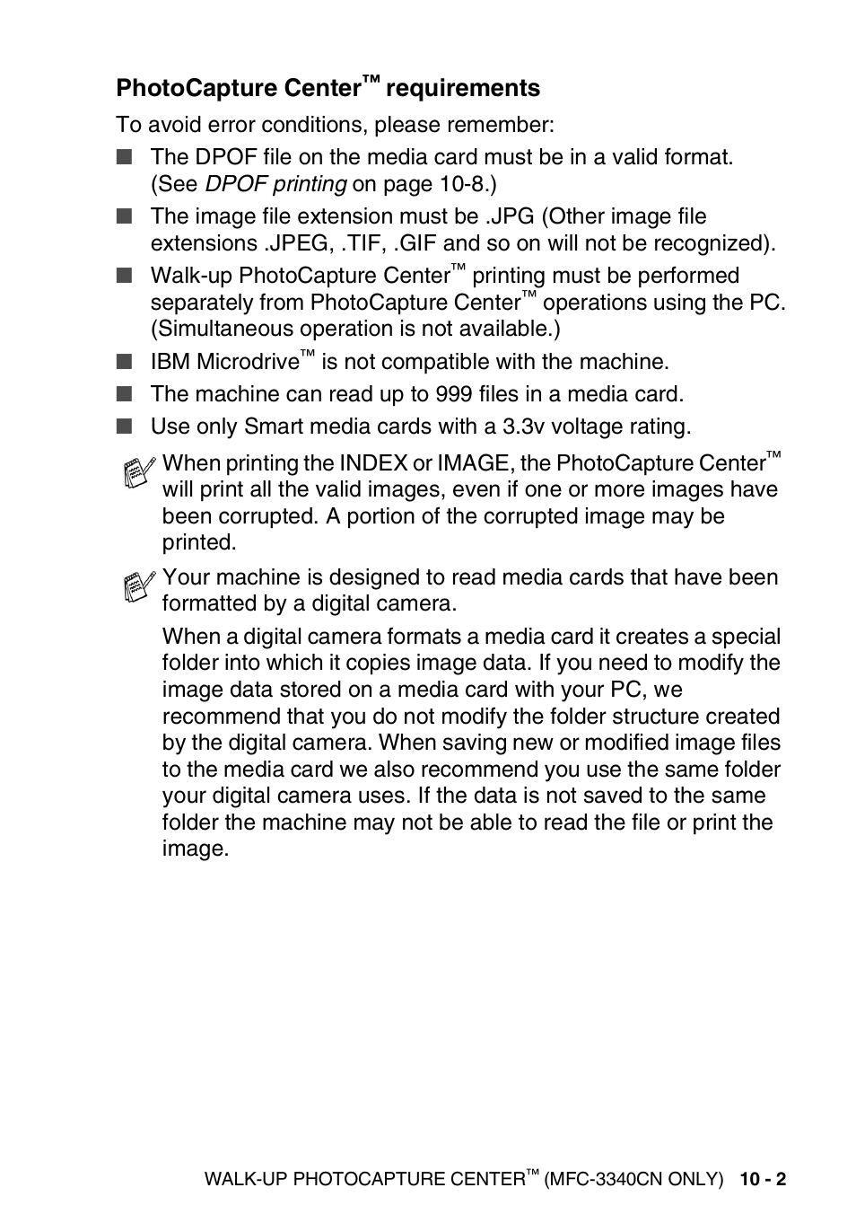 Photocapture center™ requirements, Photocapture center™ requirements -2, Photocapture center | Requirements | Brother FAX 1840C User Manual | Page 124 / 231