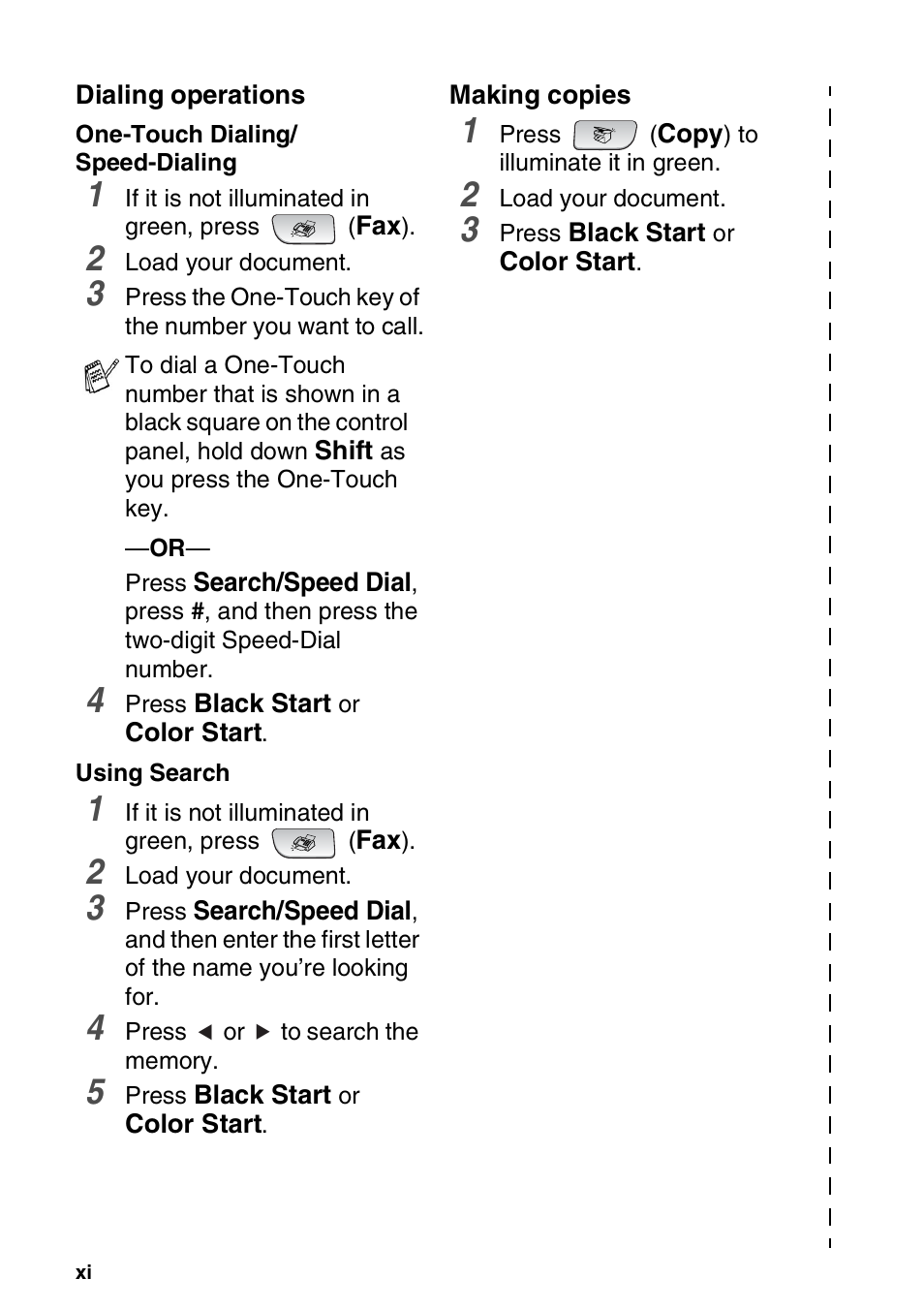 Dialing operations, Making copies | Brother FAX 1840C User Manual | Page 13 / 231