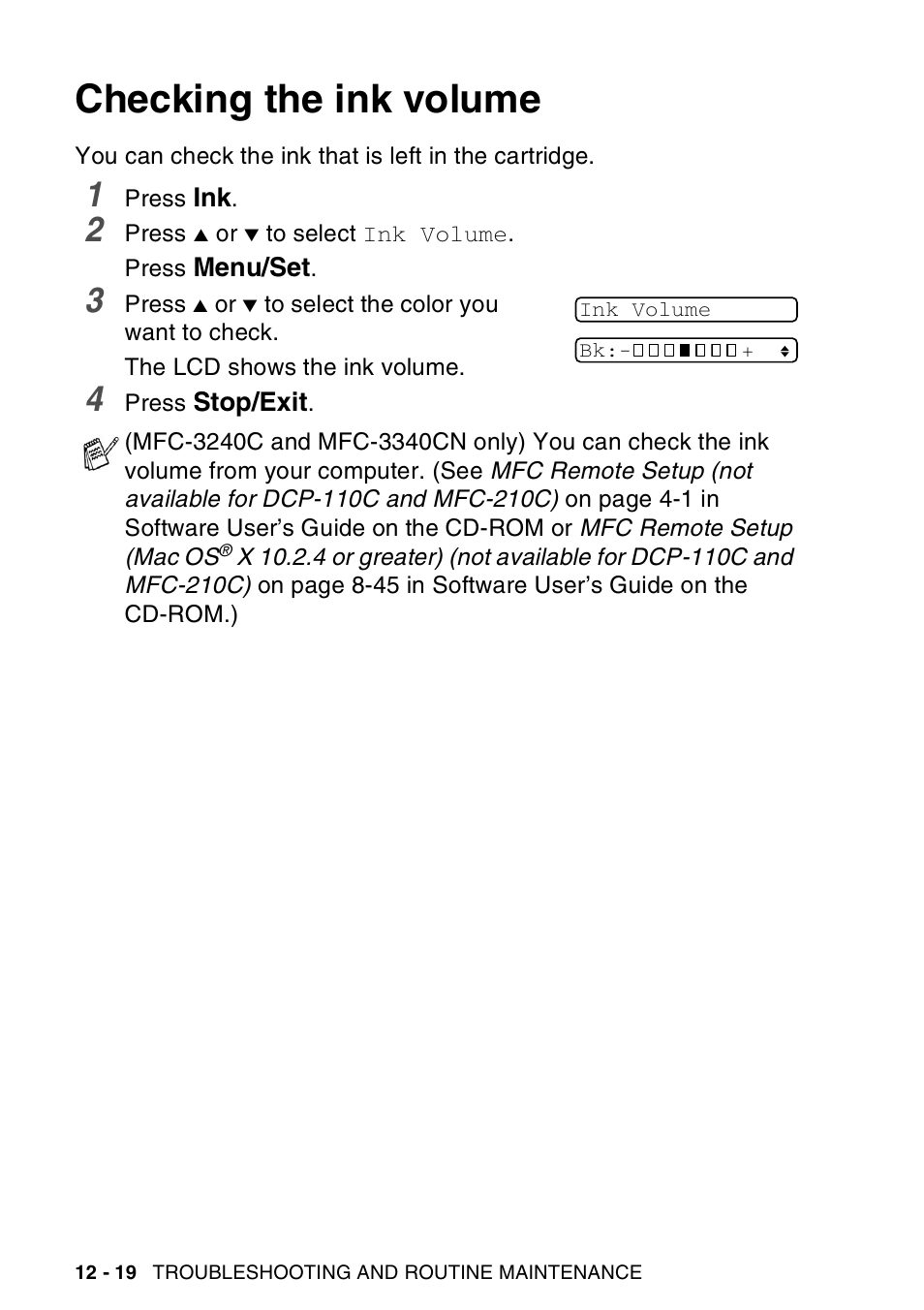 Checking the ink volume, Checking the ink volume -19 | Brother FAX 1840C User Manual | Page 163 / 231