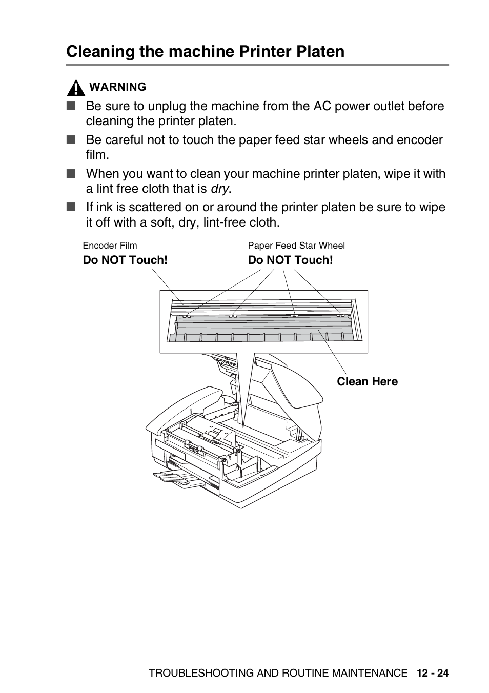 Cleaning the machine printer platen, Cleaning the machine printer platen -24 | Brother FAX 1840C User Manual | Page 168 / 231