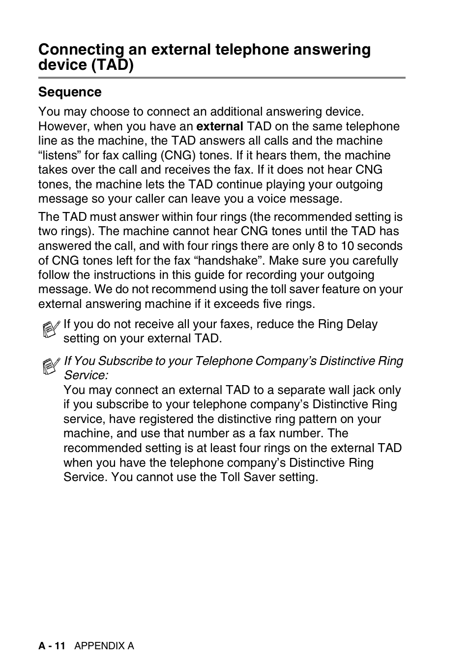 Sequence, Connecting an external telephone answering | Brother FAX 1840C User Manual | Page 183 / 231