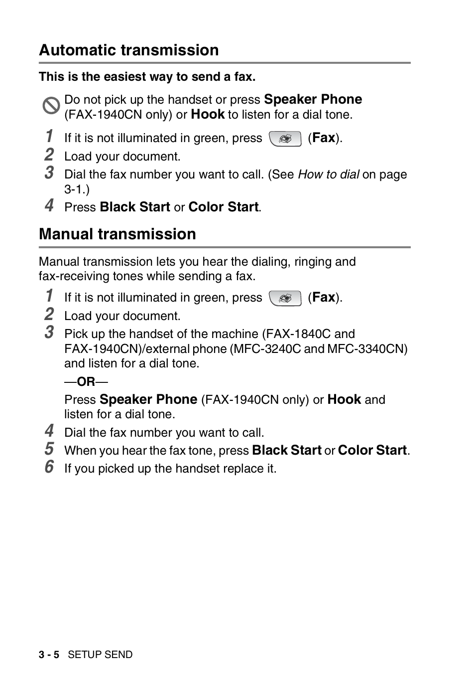 Automatic transmission, Manual transmission, Automatic transmission -5 manual transmission -5 | Brother FAX 1840C User Manual | Page 57 / 231