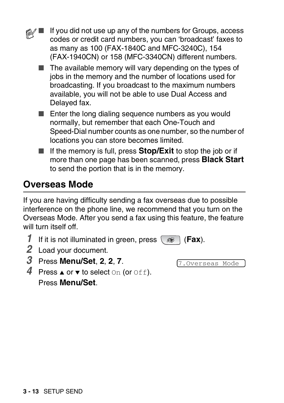 Overseas mode, Overseas mode -13 | Brother FAX 1840C User Manual | Page 65 / 231