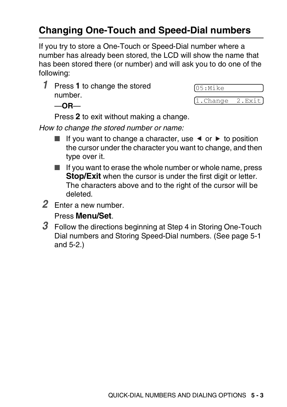 Changing one-touch and speed-dial numbers, Changing one-touch and speed-dial numbers -3 | Brother FAX 1840C User Manual | Page 82 / 231