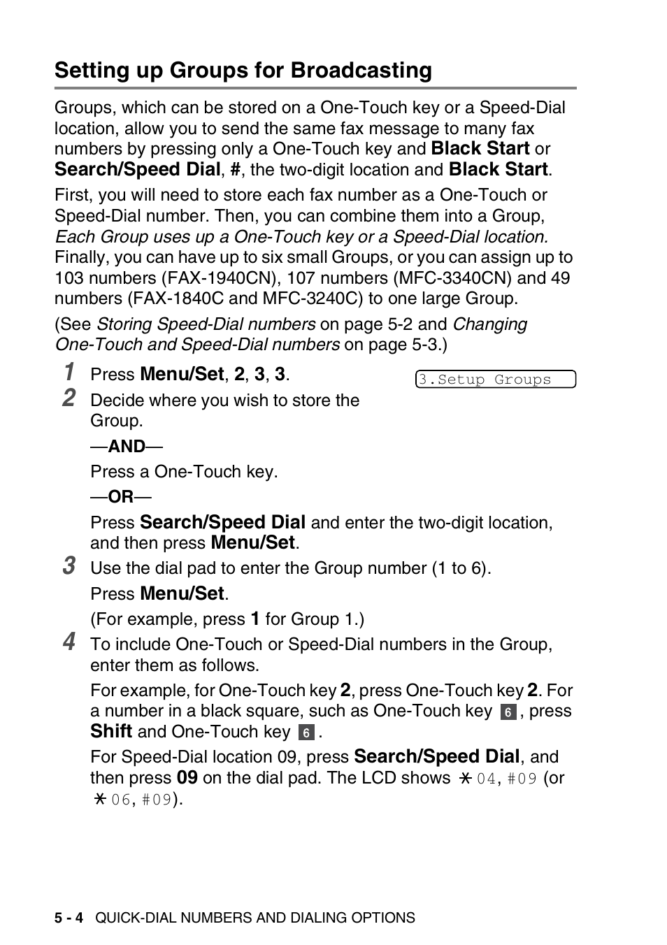 Setting up groups for broadcasting, Setting up groups for broadcasting -4 | Brother FAX 1840C User Manual | Page 83 / 231