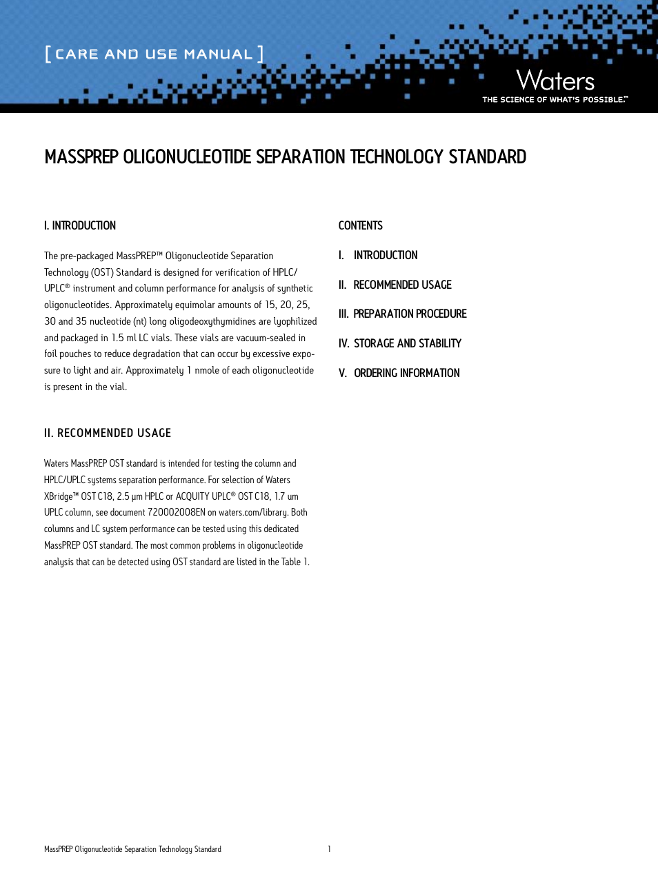 Waters Oligonucleotide Separation Technology Standard User Manual | 4 pages