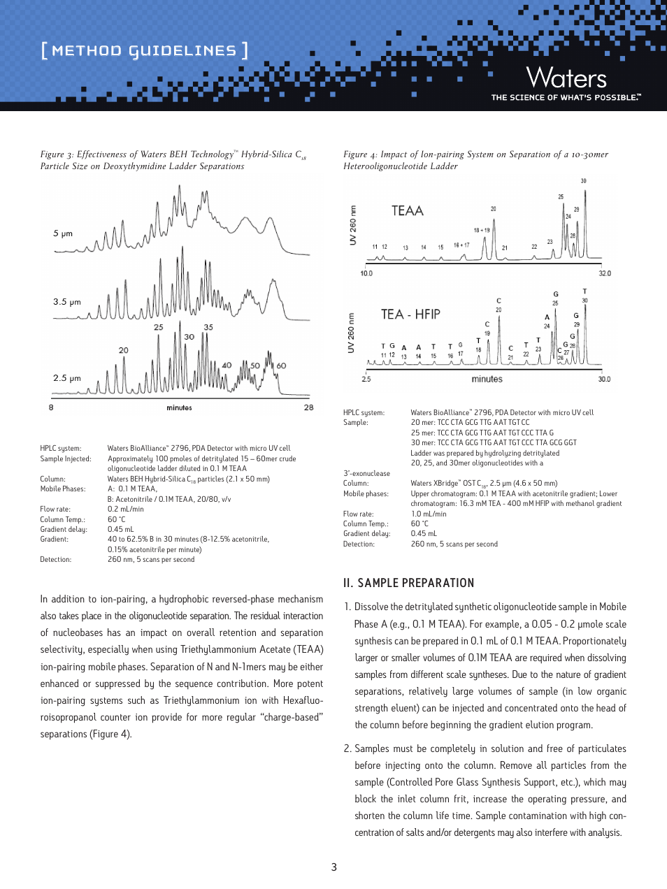 Method guidelines, Ii. sample preparation | Waters Oligonucleotide Separation Technology XBridge OST C18 Columns User Manual | Page 3 / 8