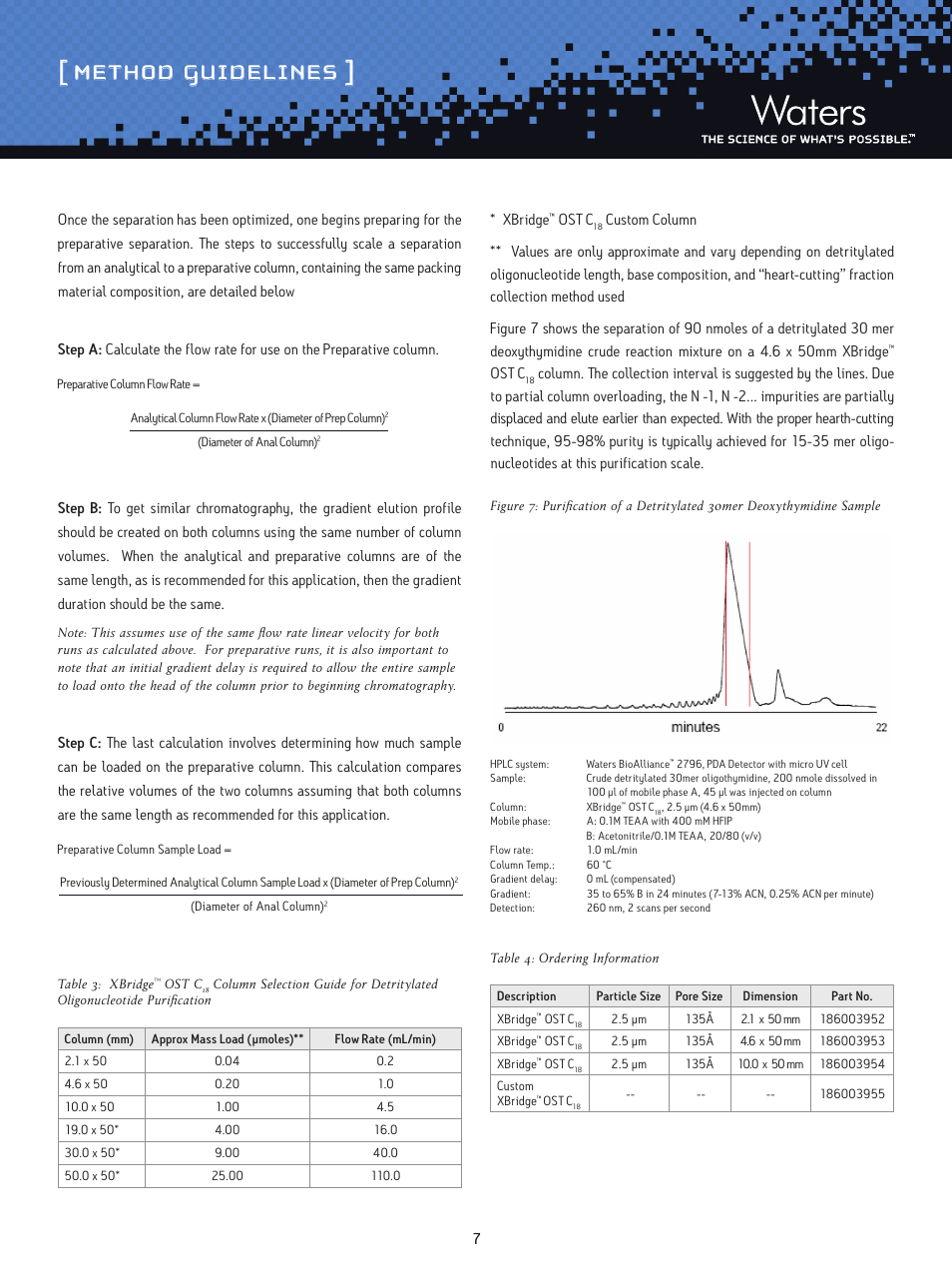 Method guidelines | Waters Oligonucleotide Separation Technology XBridge OST C18 Columns User Manual | Page 7 / 8