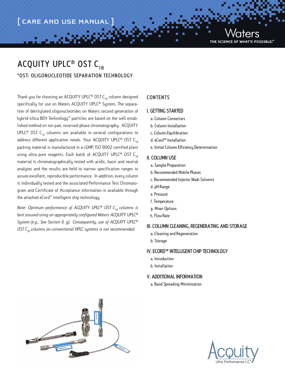 Waters Oligonucleotide Separation Technology ACQUITY UPLC C18 Columns User Manual | 7 pages