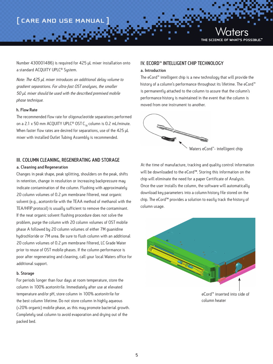 Care and use manual | Waters Oligonucleotide Separation Technology ACQUITY UPLC C18 Columns User Manual | Page 5 / 7