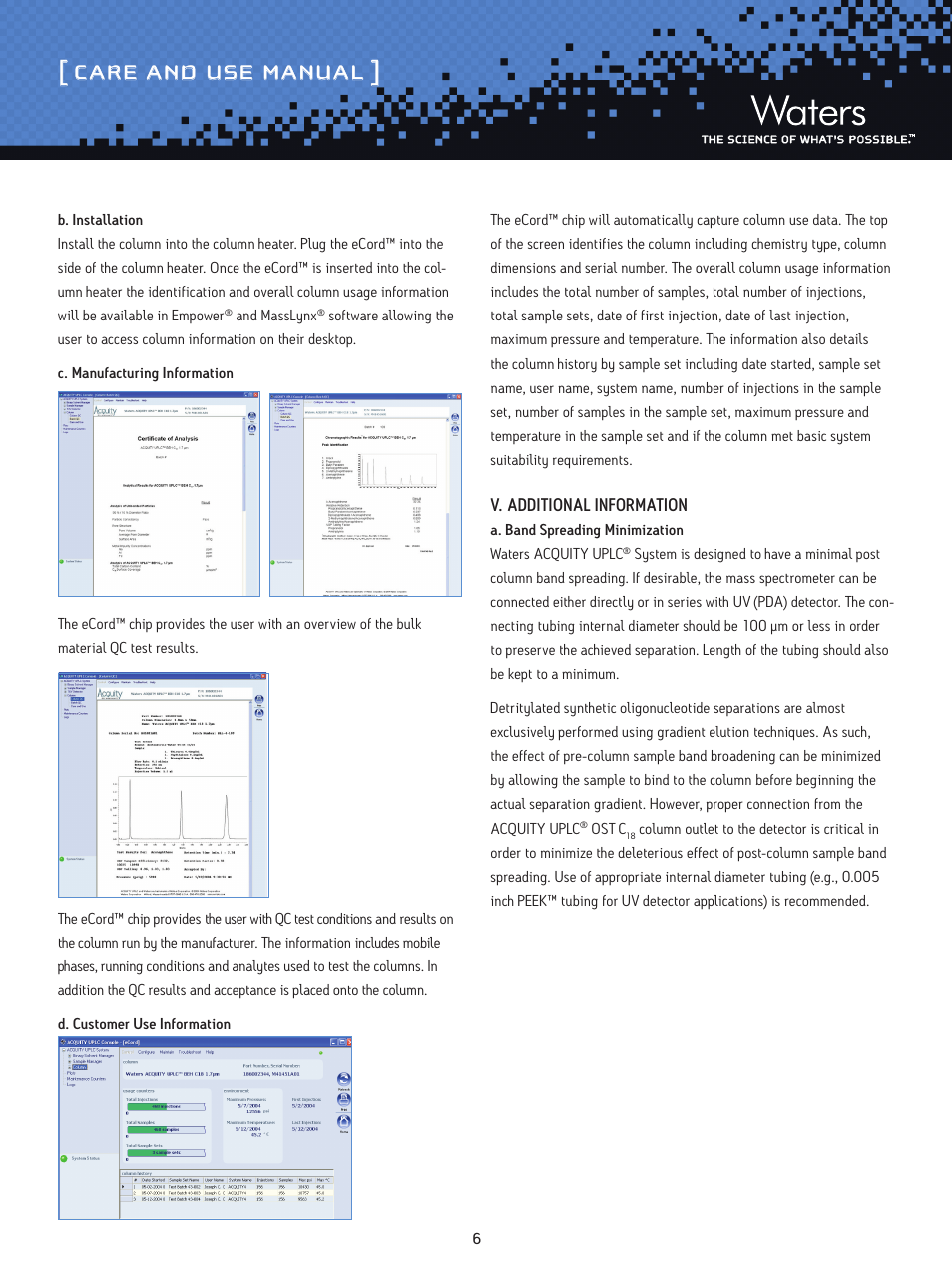 Care and use manual | Waters Oligonucleotide Separation Technology ACQUITY UPLC C18 Columns User Manual | Page 6 / 7