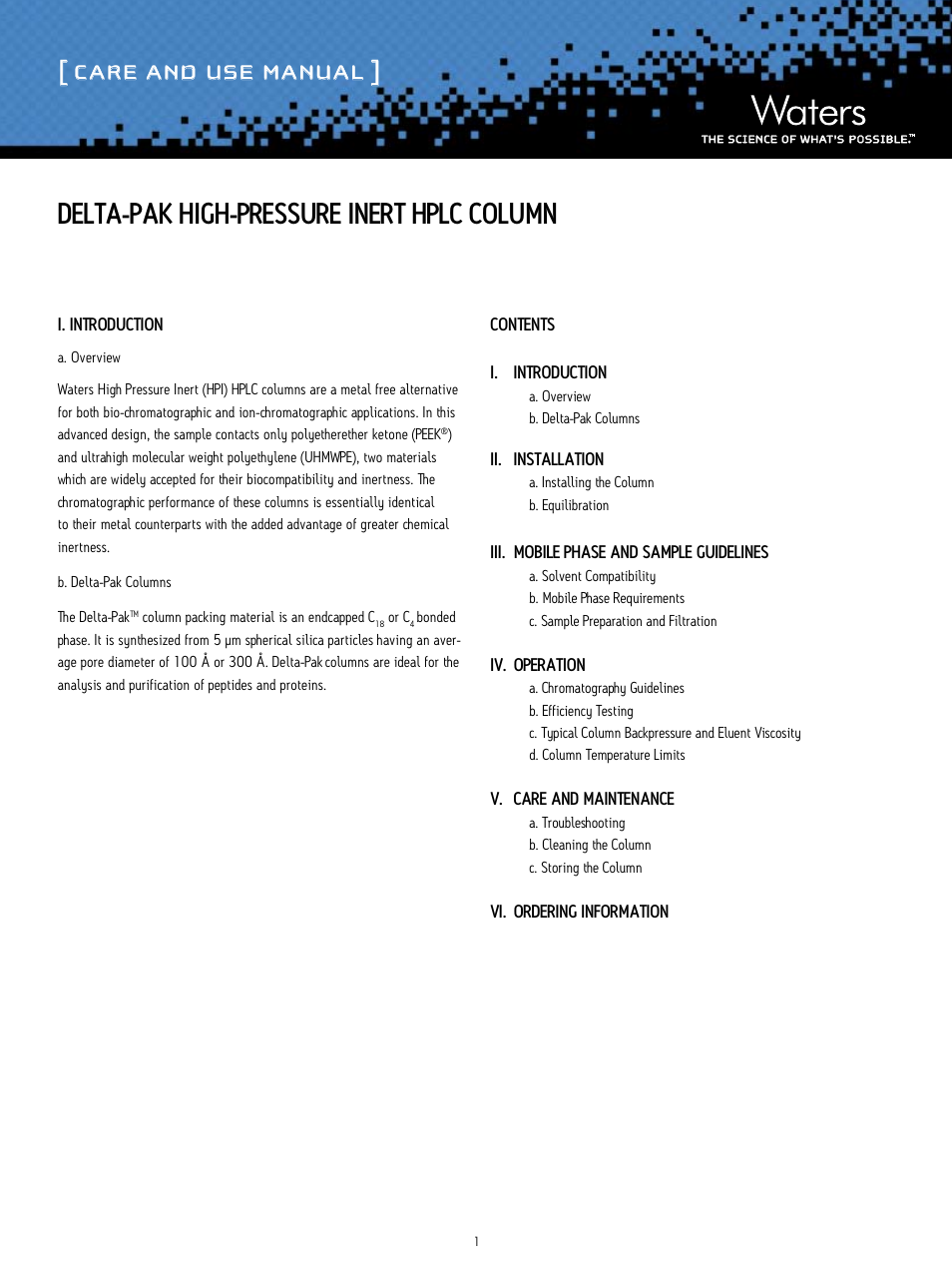 Waters Delta-Pak High Pressure Insert HPLC Column User Manual | 7 pages